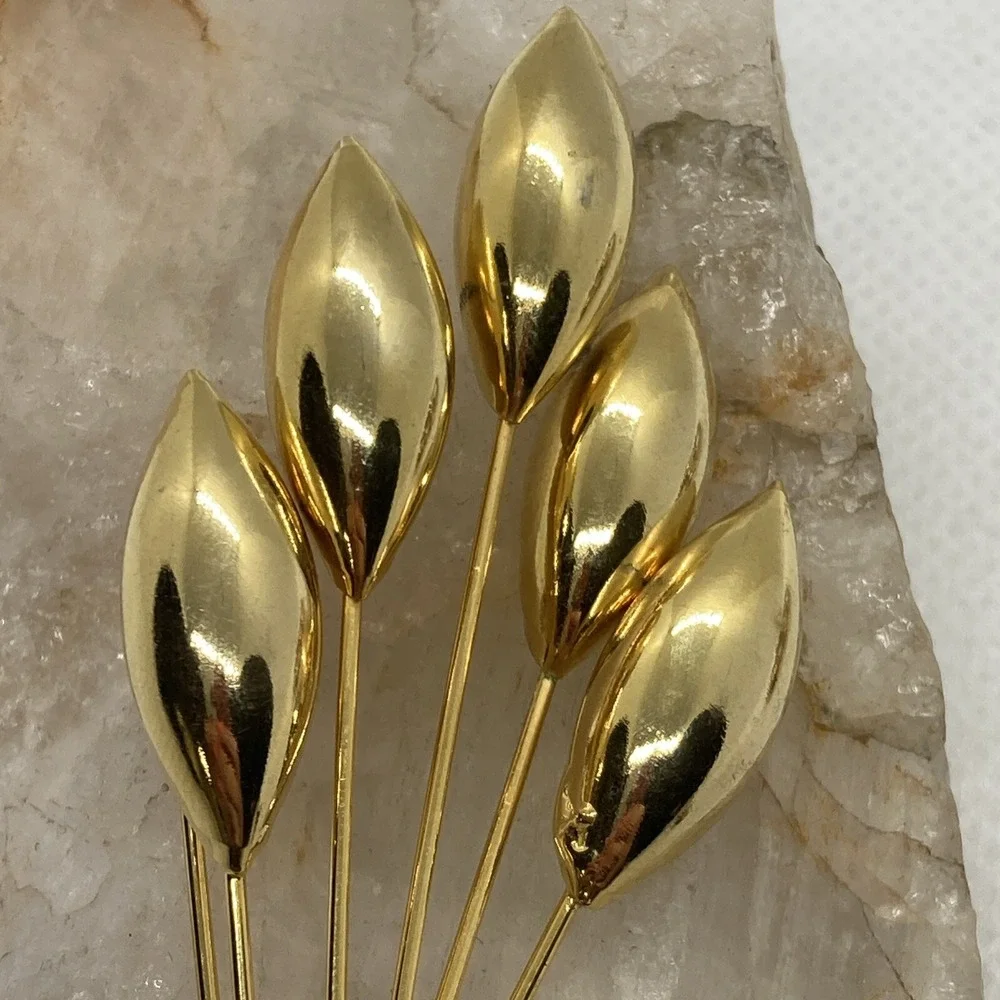 Vintage Lot of 3‎ Gold Tone Pin Brooch Organic Shapes Red Rhinestone Round